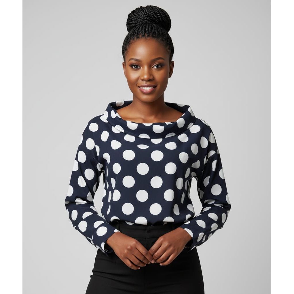 Polka Dot Blouse Elegant Round Neck  Stylish Top