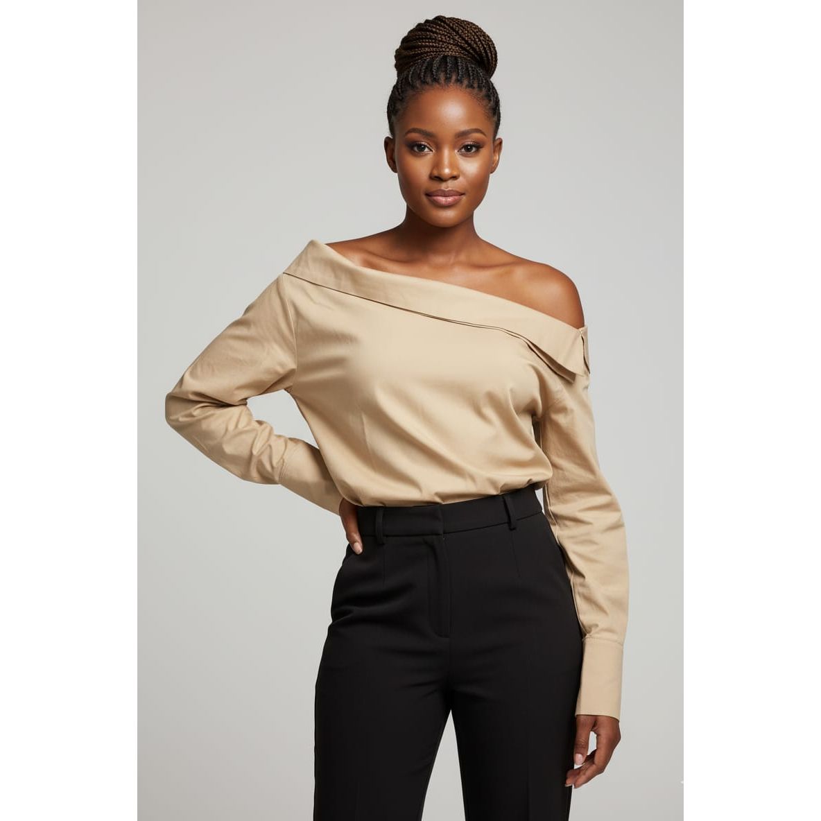 Long Sleeved T-shirt with Asymmetrical Neckline