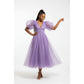 Puffy Sleeve Prom Dresses for Women Dotted Tulle V Neck Formal Evening Party