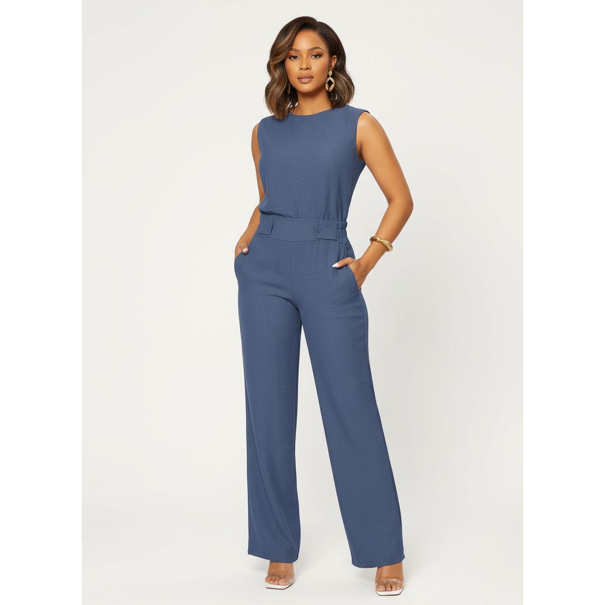 Chic  Sleeveless Top & High-Waist Pants 2-Piece Set