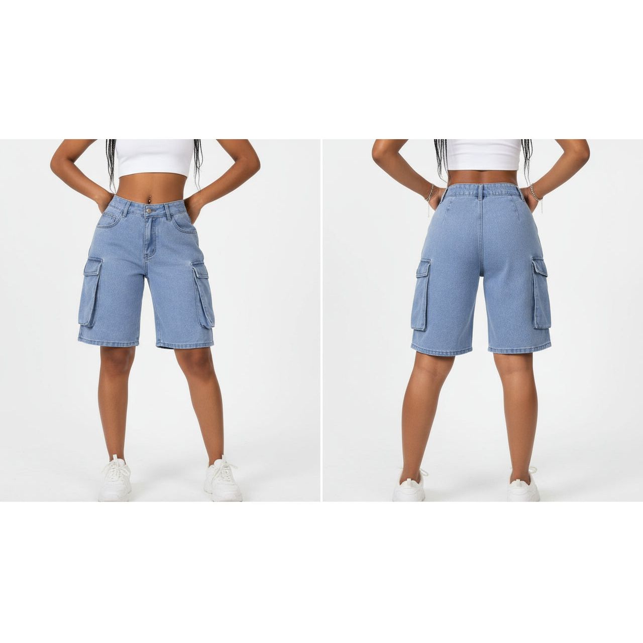 Casual Loose Fit Denim Cargo Shorts