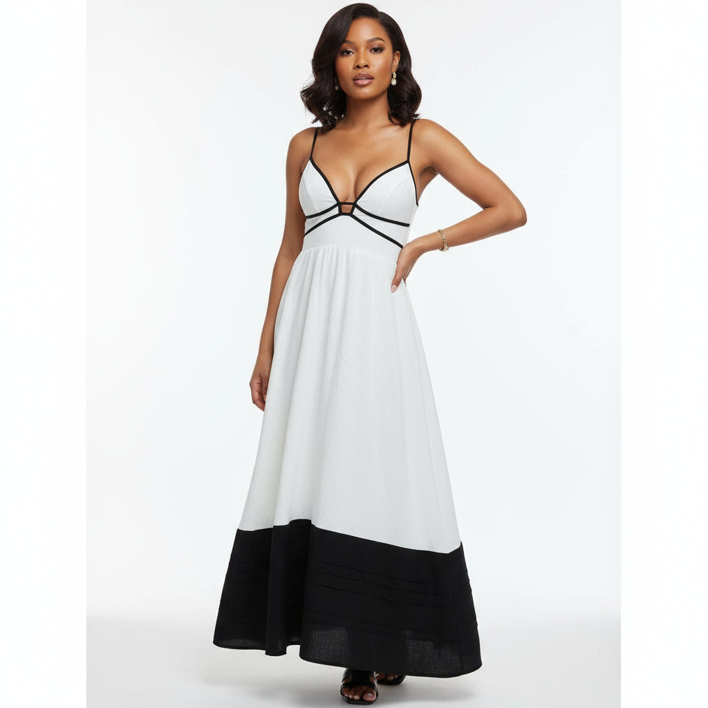 Chic Monochrome Spaghetti Straps Long Dress