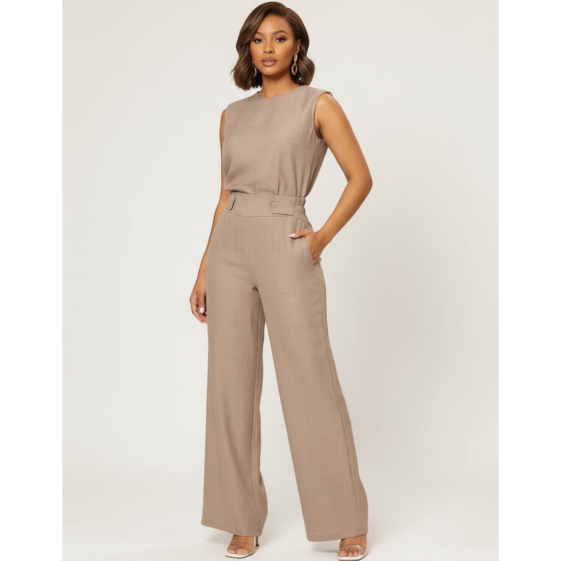 Chic  Sleeveless Top & High-Waist Pants 2-Piece Set