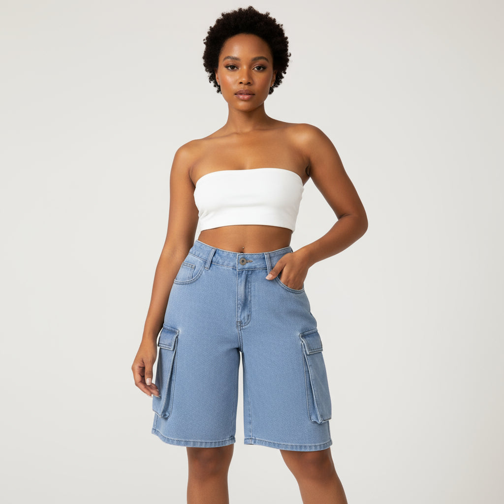 Casual Loose Fit Denim Cargo Shorts