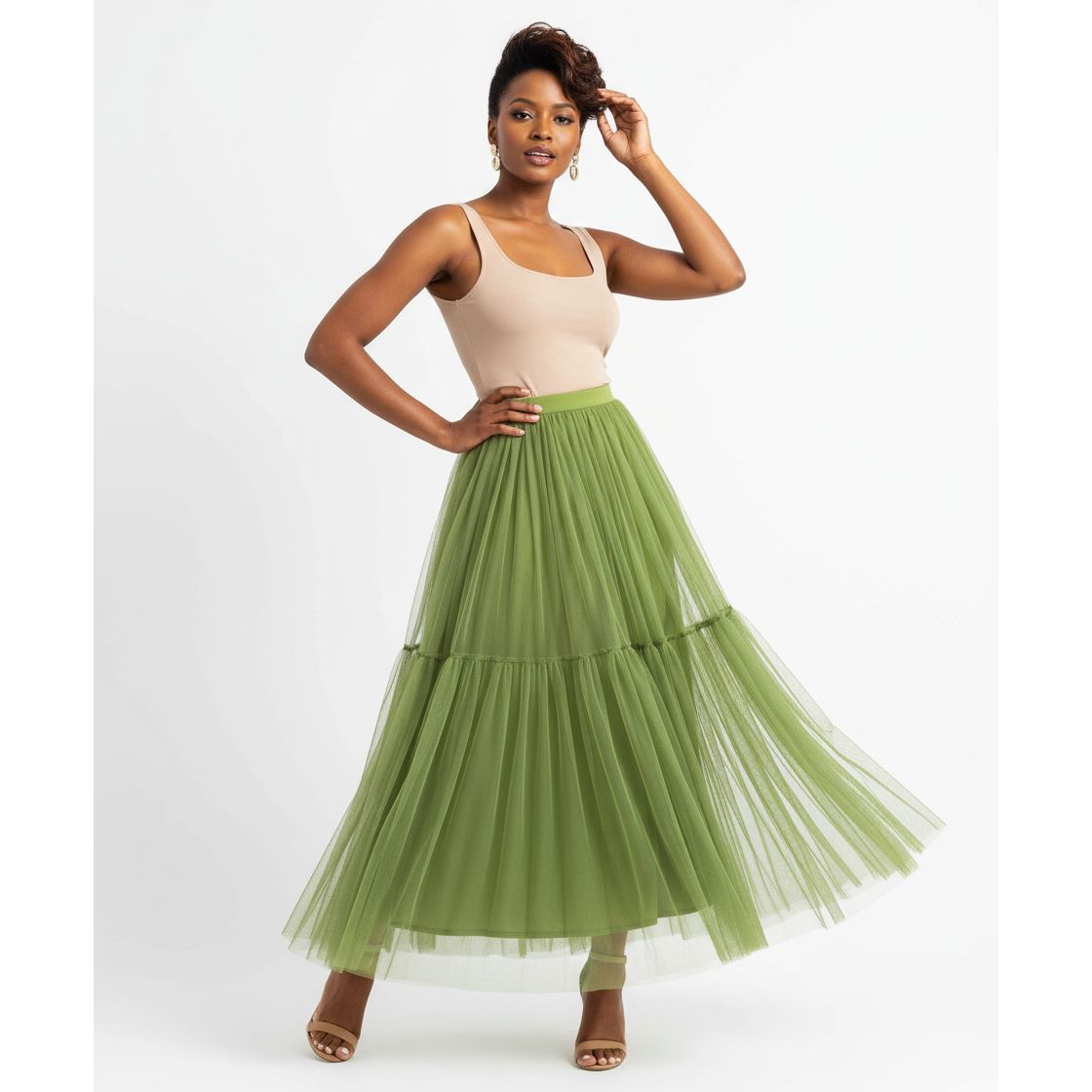 Patchwork Pleat Plain Tulle Skirts