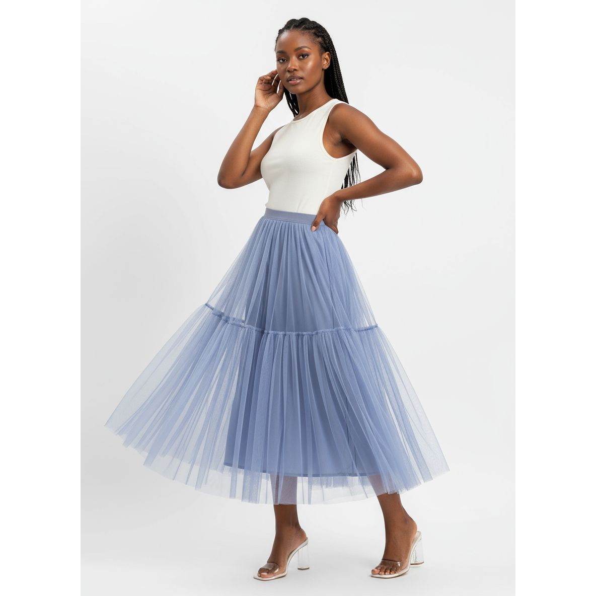 Patchwork Pleat Plain Tulle Skirts
