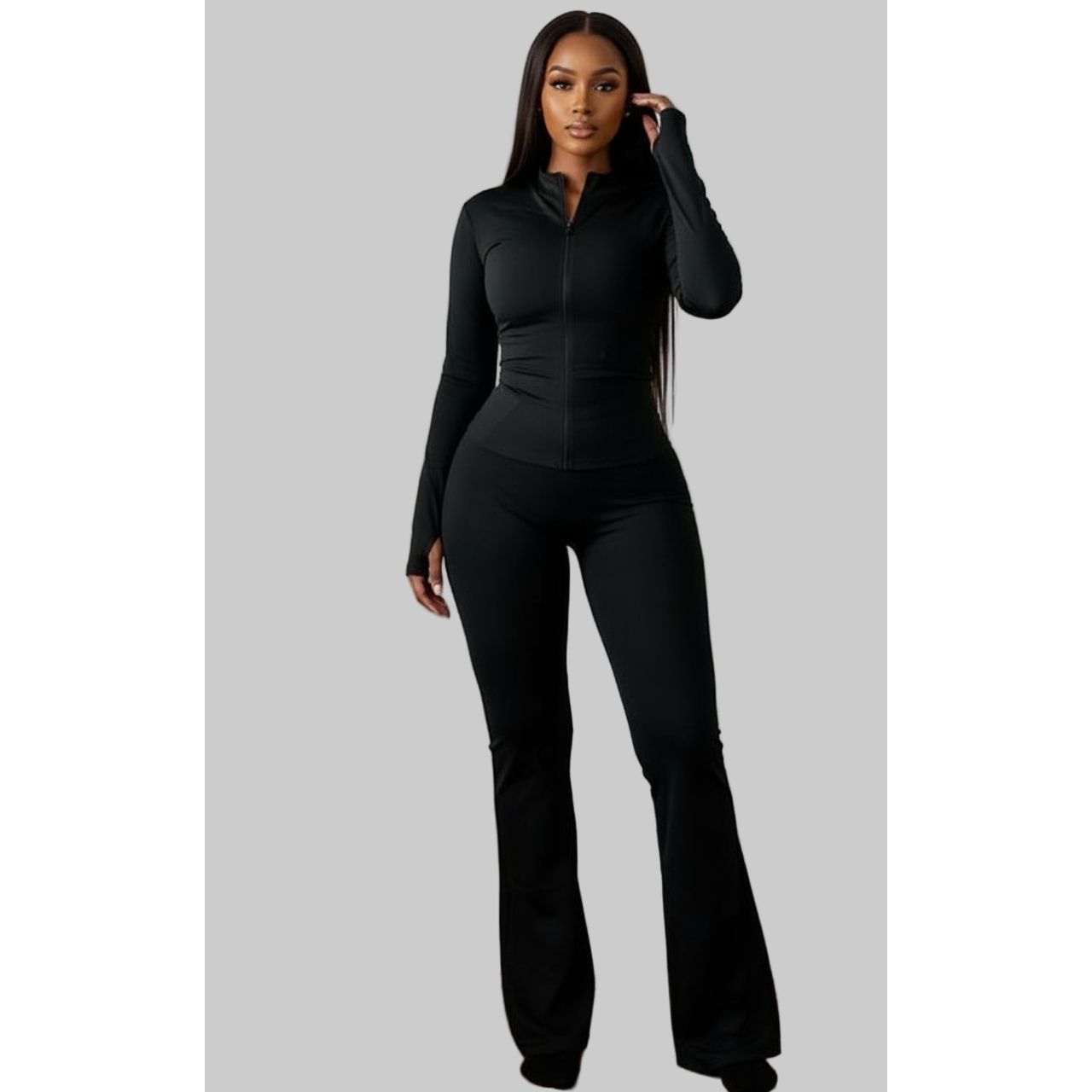 Women’s Two-Piece Zipper Top & Flared Pants Set