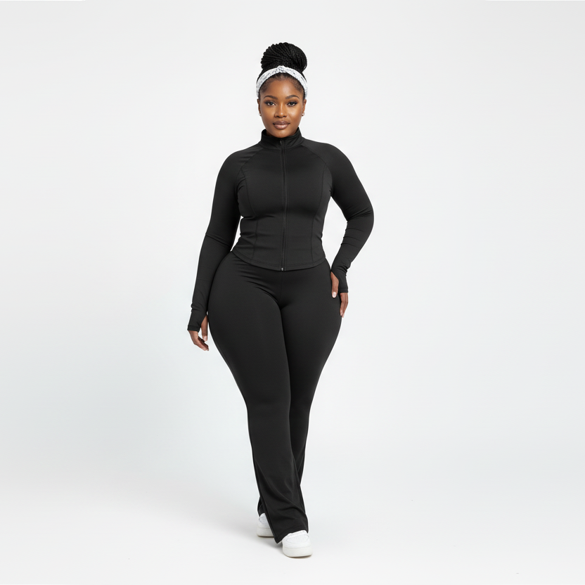 Women’s Two-Piece Zipper Top & Flared Pants Set