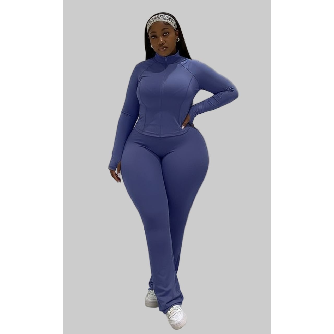 Women’s Two-Piece Zipper Top & Flared Pants Set