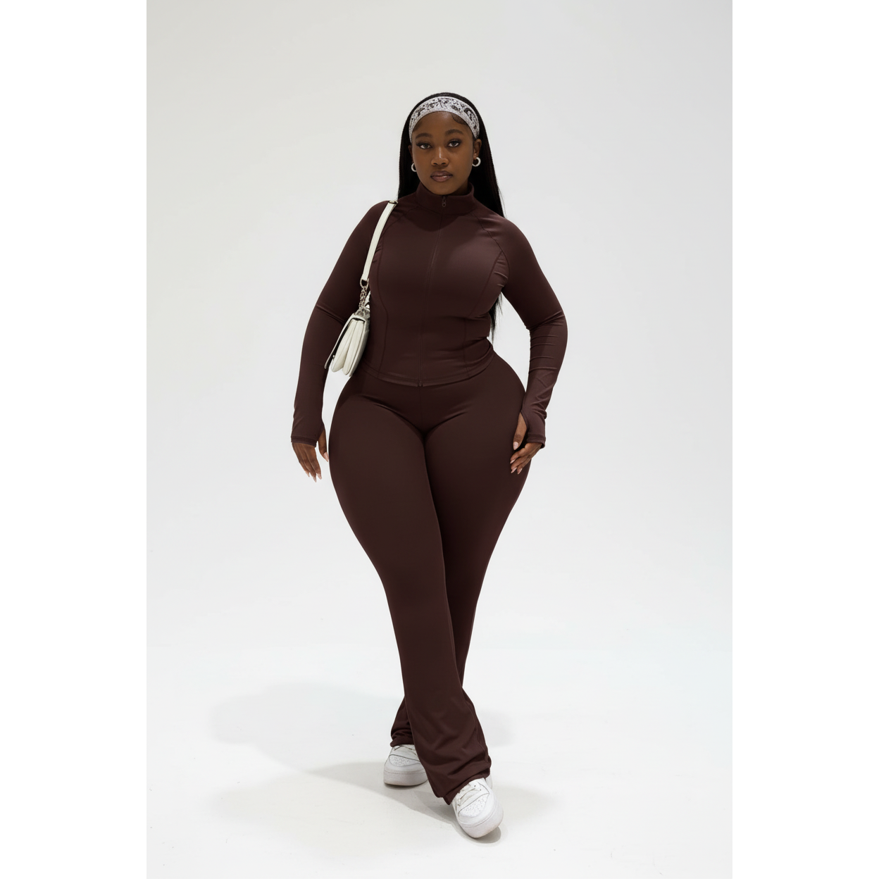 Women’s Two-Piece Zipper Top & Flared Pants Set