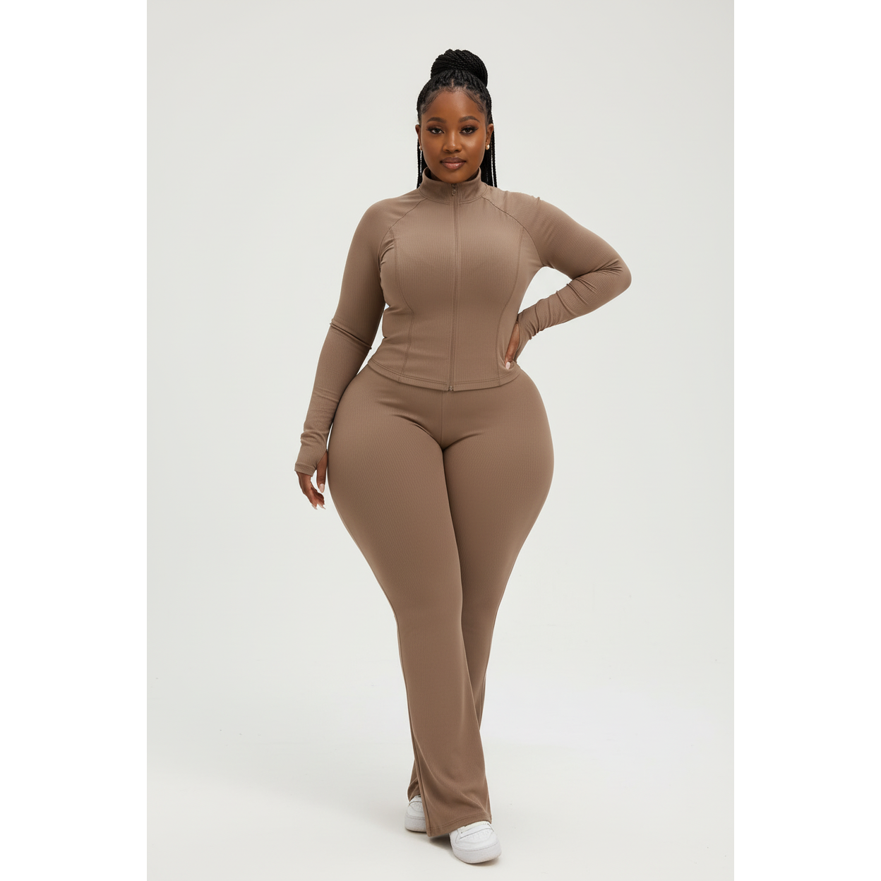 Women’s Two-Piece Zipper Top & Flared Pants Set