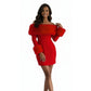 Off Shoulder Faux Fur Elegant Long Sleeve Mini Dress