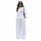 Button Up Long Sleeve Top & Wide Leg Pants Outfit Set