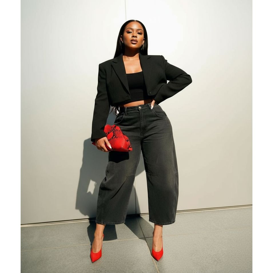 High Waist Wide Leg Straight Fit Denim Trouser