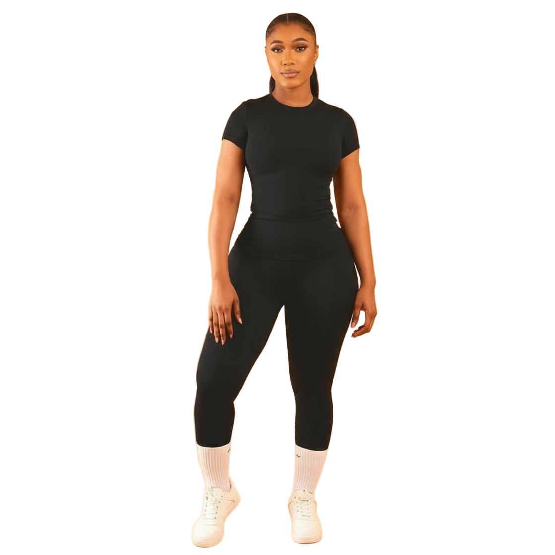 Seamless Workout Short Sleeve Crop Top & High Waist Leggings Set