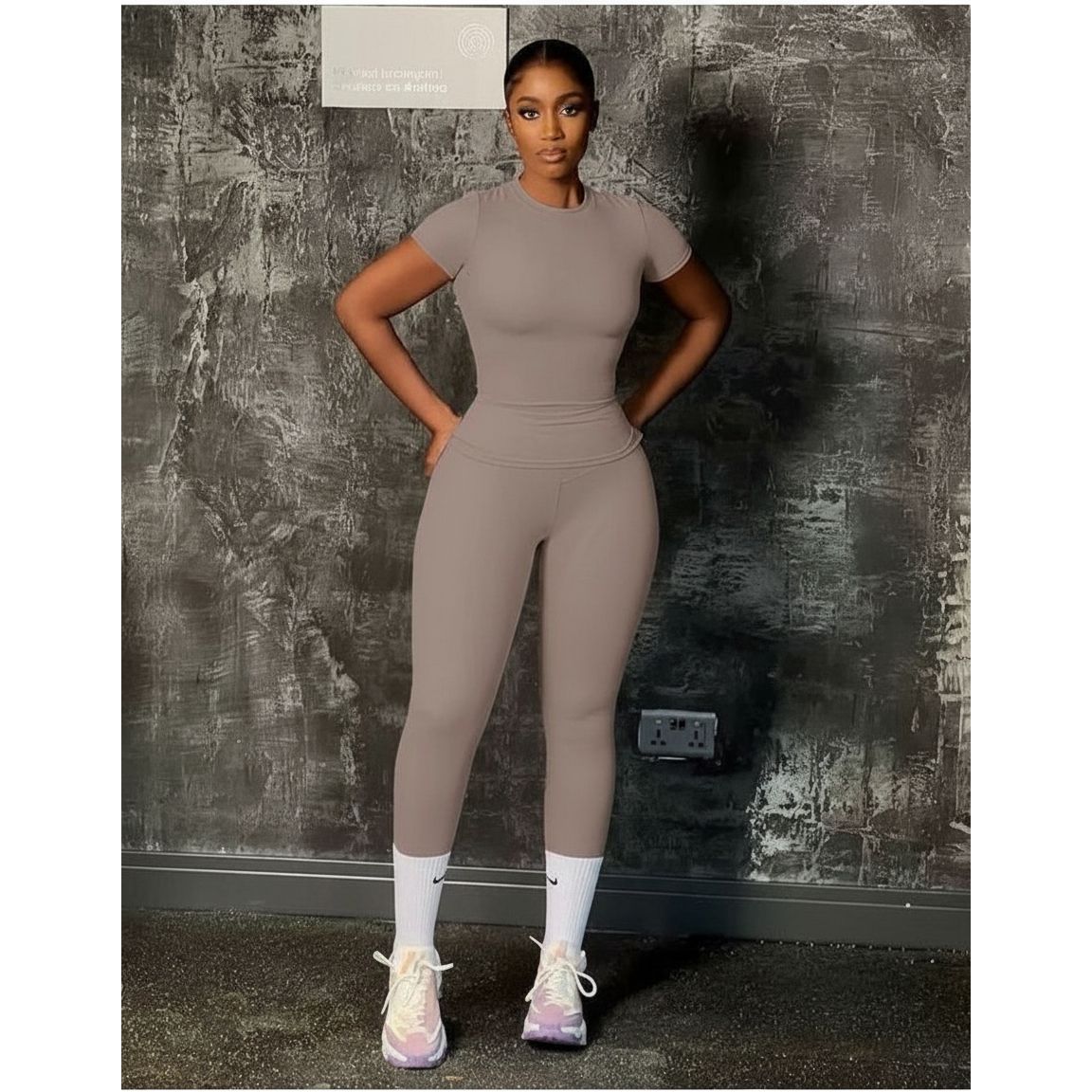 Seamless Workout Short Sleeve Crop Top & High Waist Leggings Set