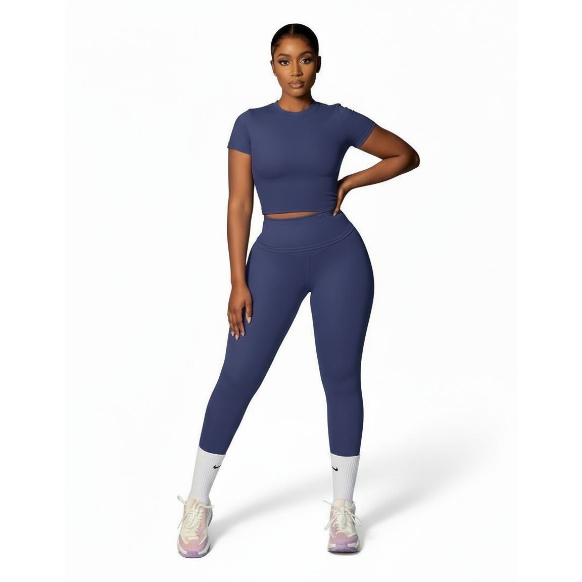 Seamless Workout Short Sleeve Crop Top & High Waist Leggings Set