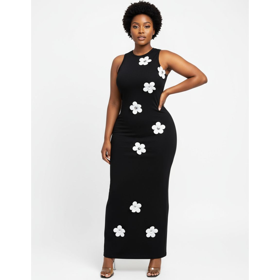 Chic Flower Detail Sleeveless Slim Fit Dress