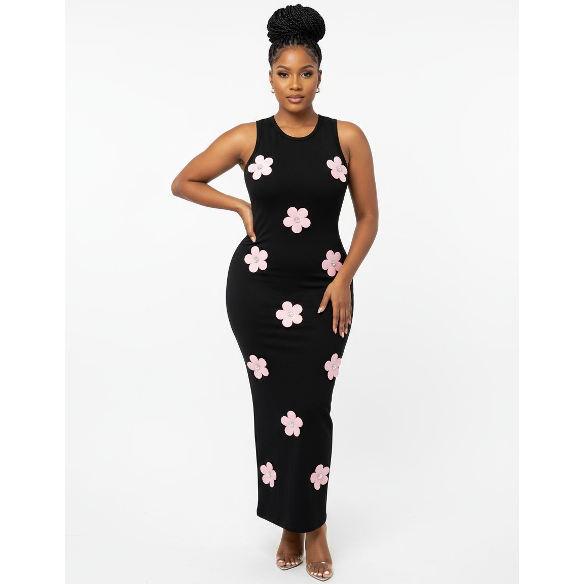 Chic Flower Detail Sleeveless Slim Fit Dress