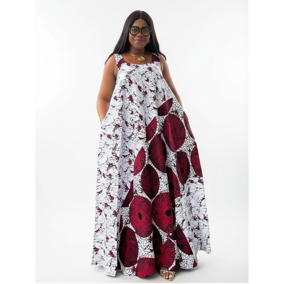 African Print Sleeveless Flare Long Maxi Dress