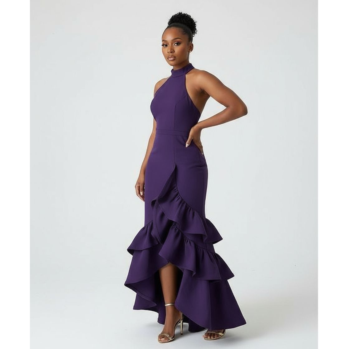 Elegant High-Low Ruffle Hem Bodycon Dress