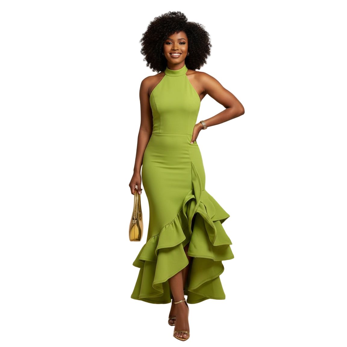 Elegant High-Low Ruffle Hem Bodycon Dress