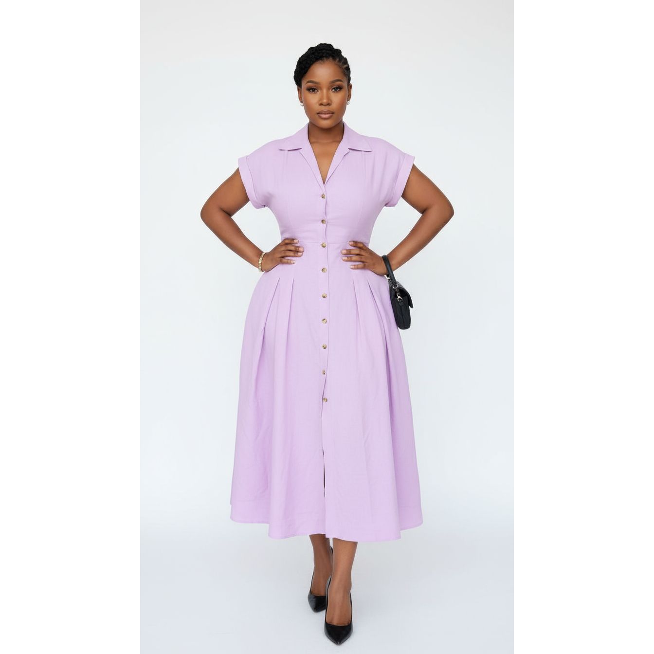 Button Down Short Sleeve Collared Dress