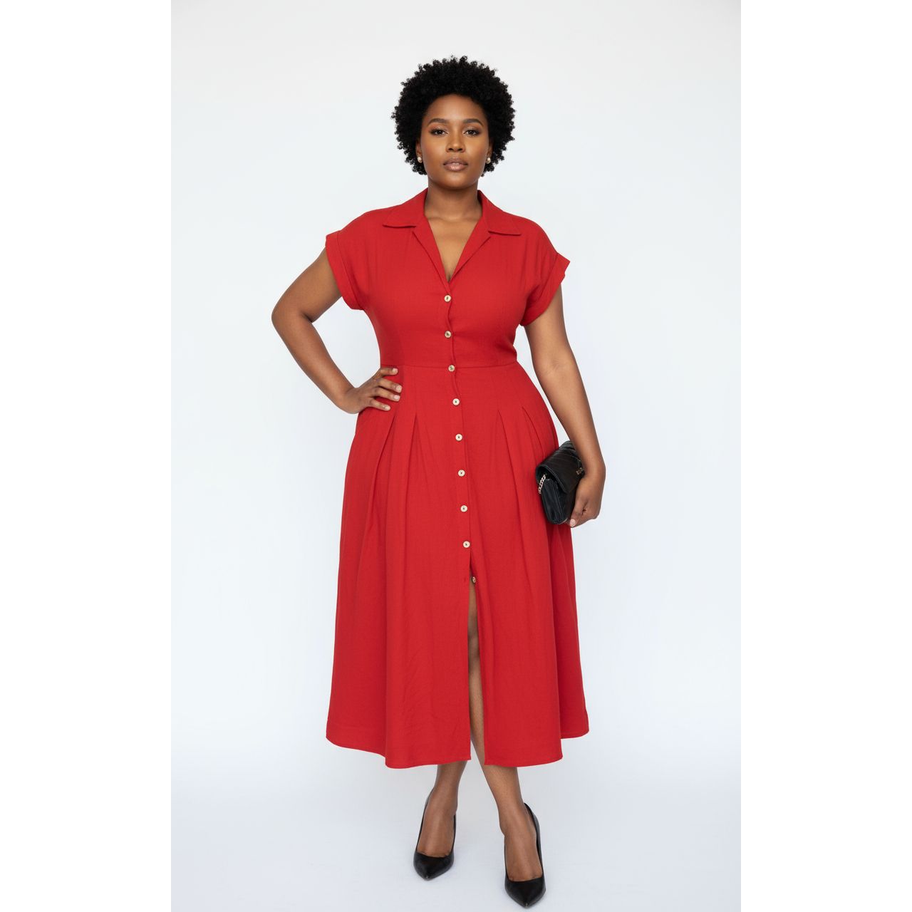 Button Down Short Sleeve Collared Dress