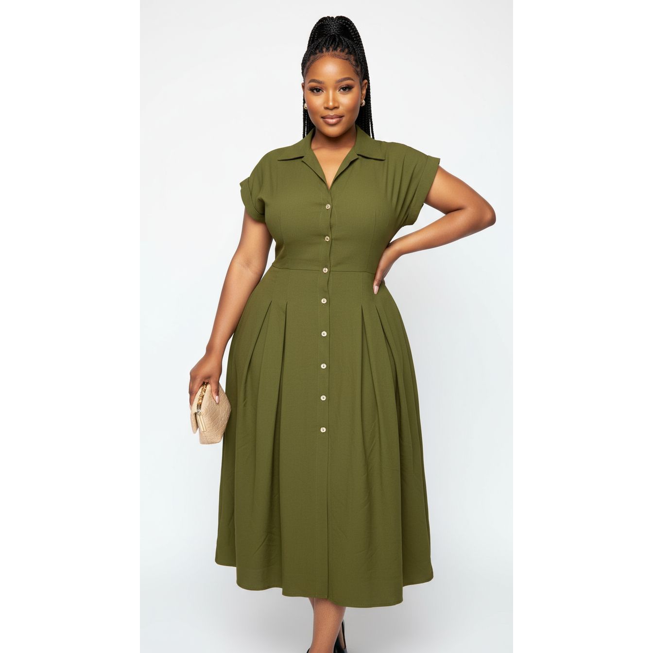 Button Down Short Sleeve Collared Dress