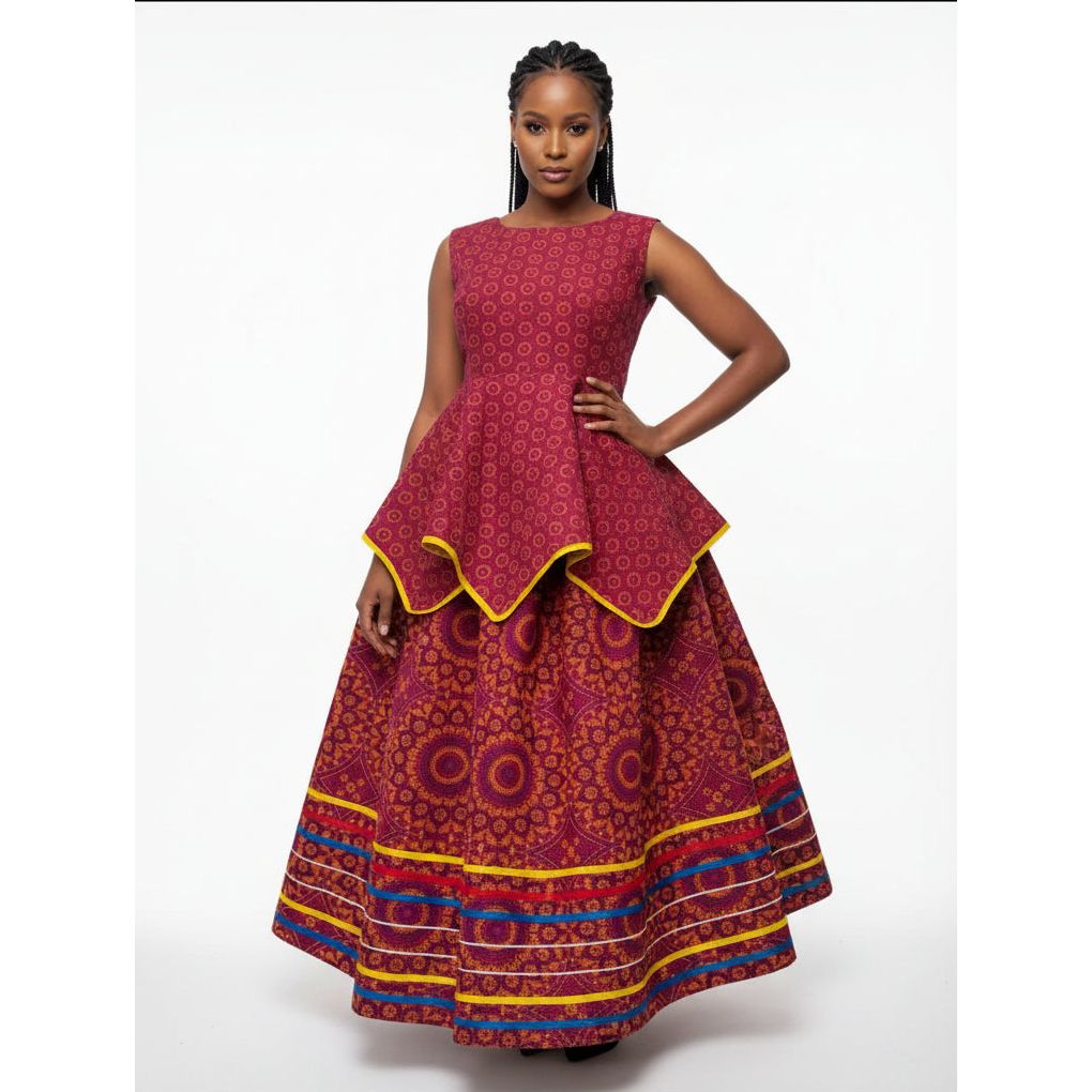 Traditional Shweshwe Sleeveless  Pleat Dress