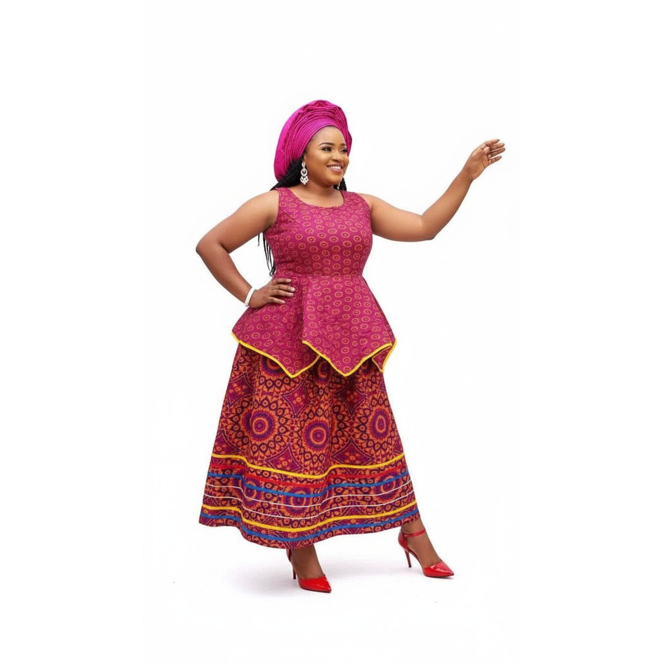 Traditional Shweshwe Sleeveless  Pleat Dress