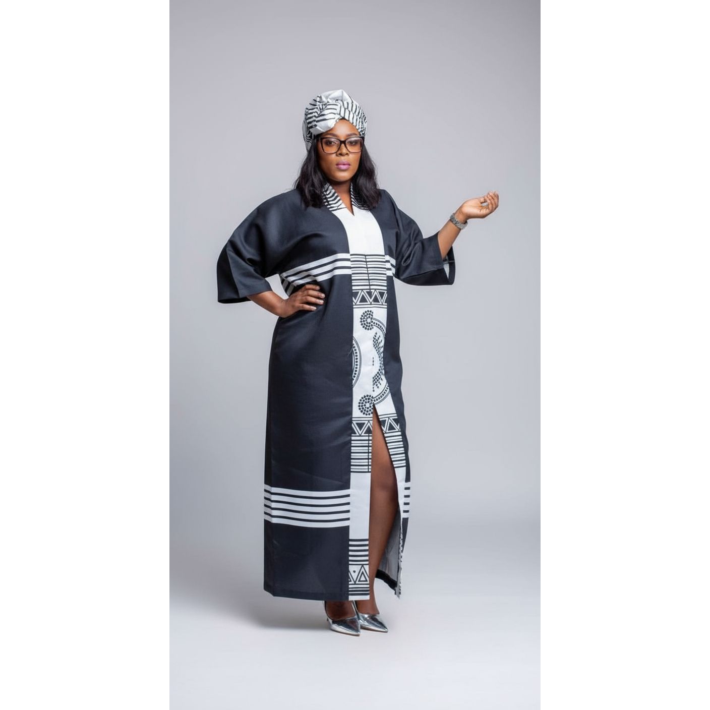 Kaftan African Soft Cotton Blue Printed Loose Dress.