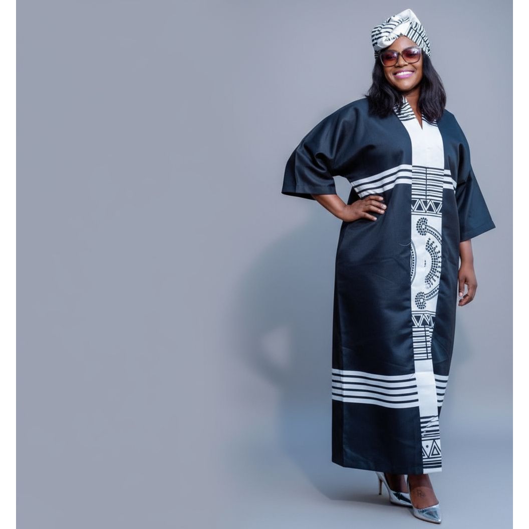 Kaftan African Soft Cotton Blue Printed Loose Dress.