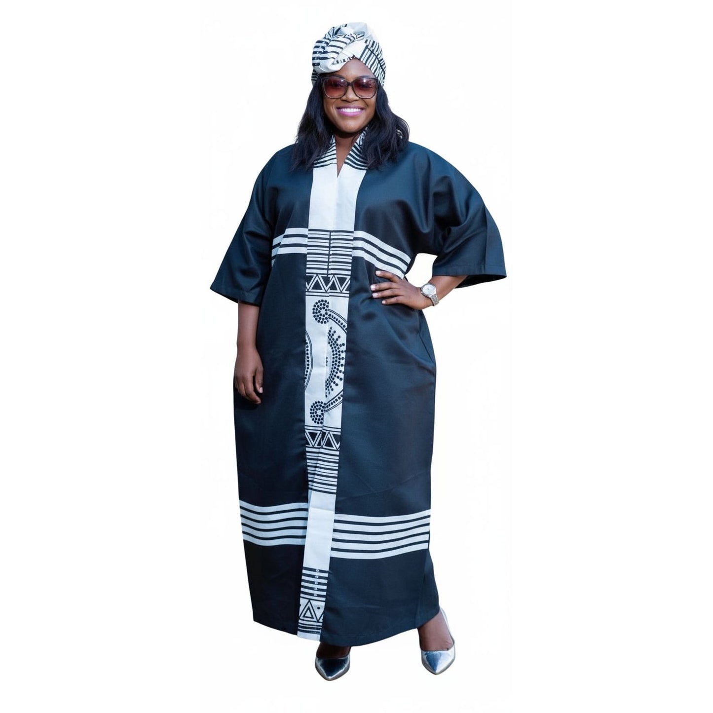 Kaftan African Soft Cotton Blue Printed Loose Dress.
