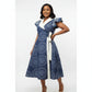 Navy Geometric Print Tiered  Traditional Dress