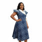 Navy Geometric Print Tiered  Traditional Dress
