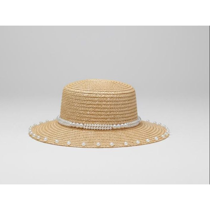 Ladies Pearls Decor Brim Hat