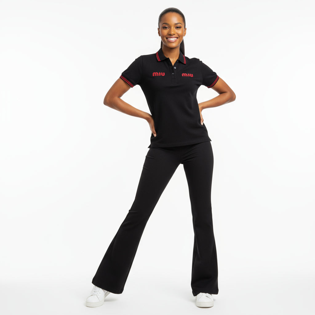 Casual Golf Shirt And  Solid Color Pants 2 Piece Set