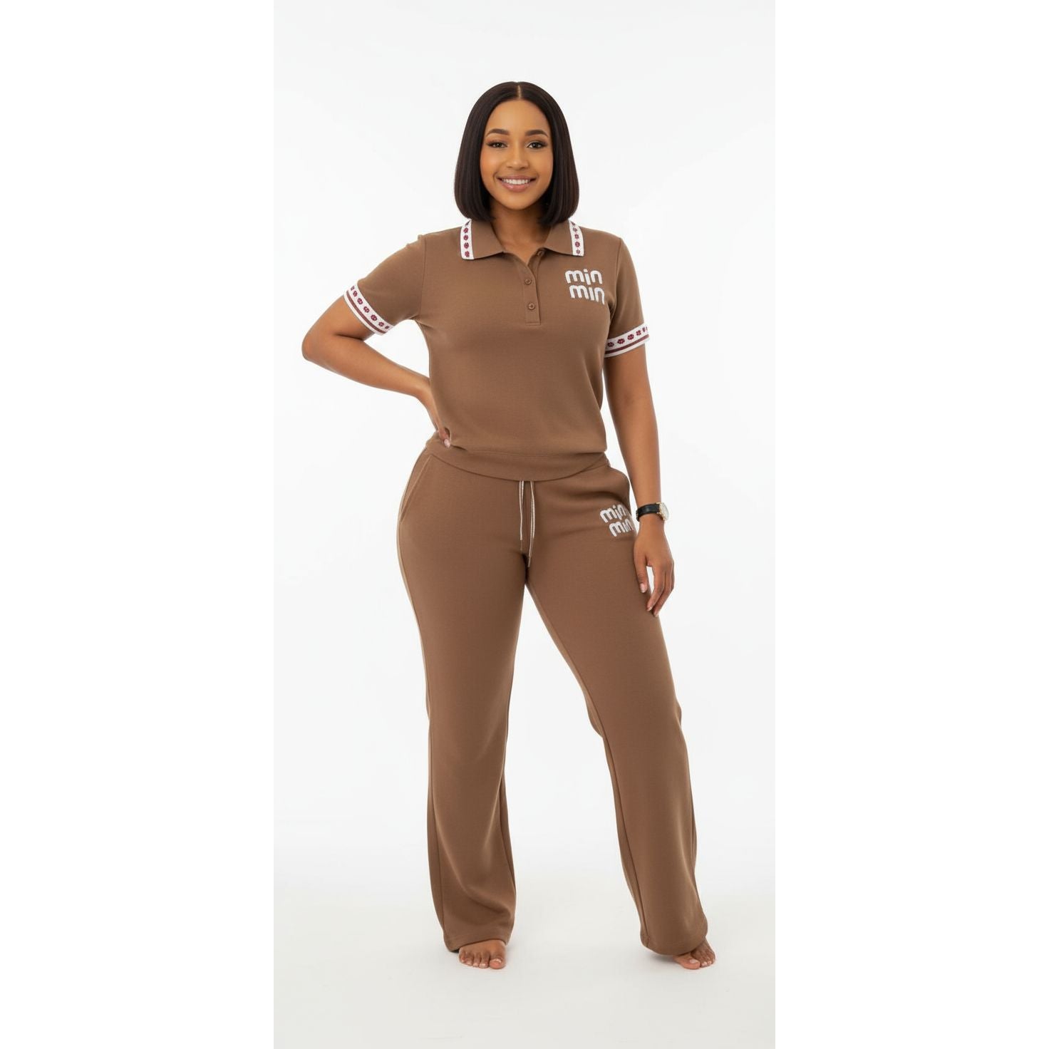 Casual Golf Shirt And  Solid Color Pants 2 Piece Set