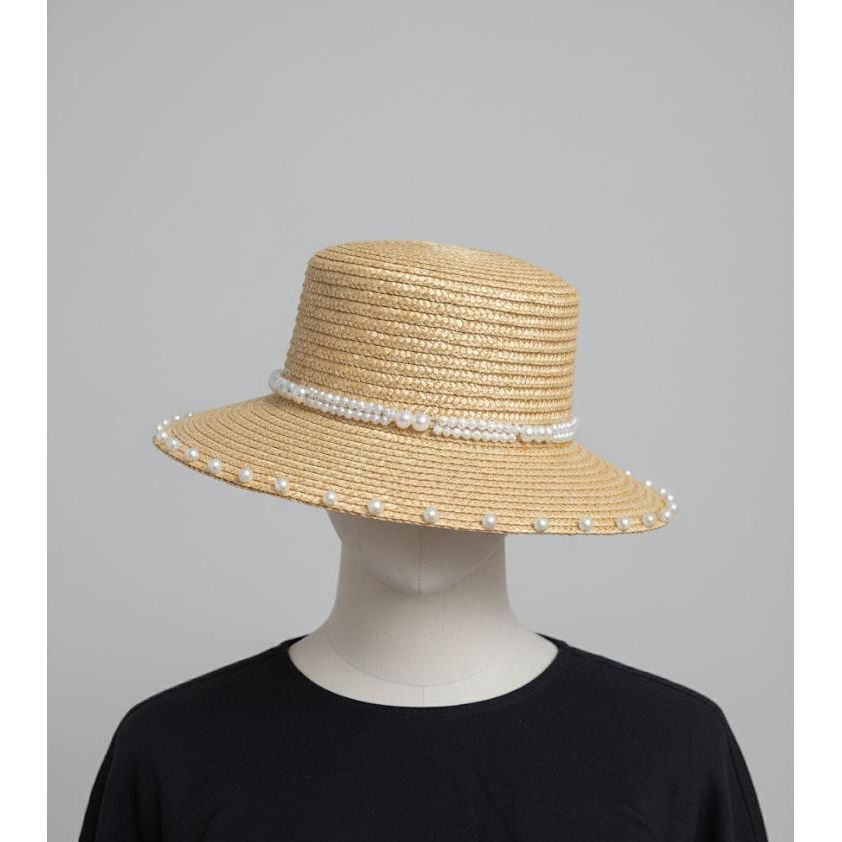 Ladies Pearls Decor Brim Hat