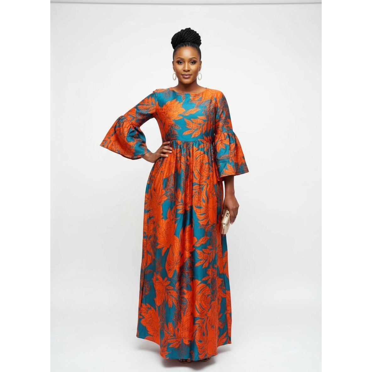 Women's Orange Trapeze Maxi Dress