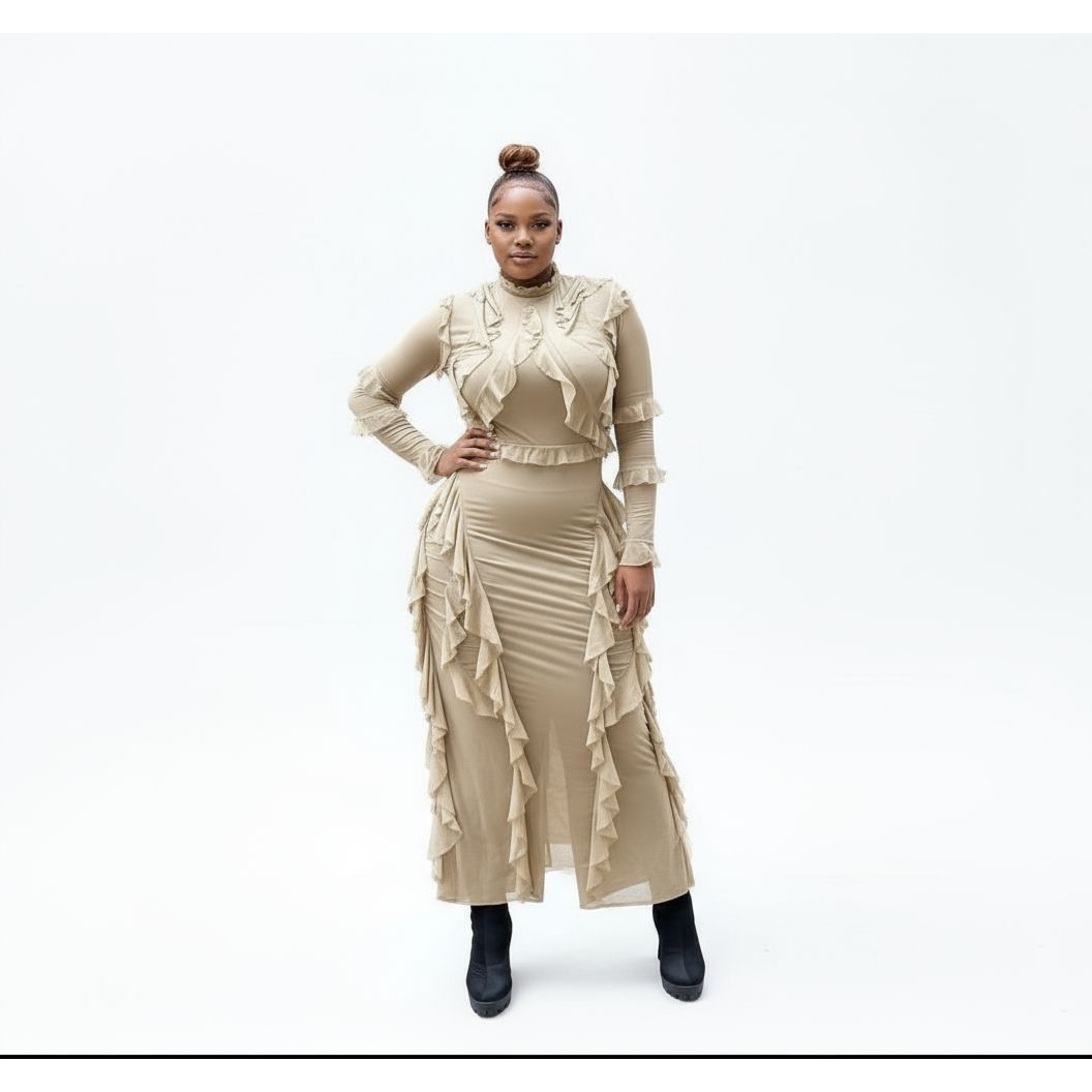 Chic Long Sleeve Ruffle Dress