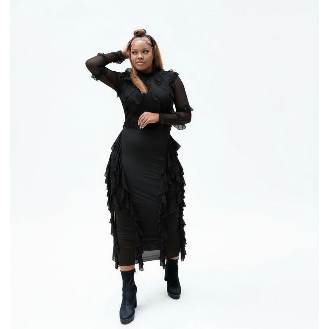 Chic Long Sleeve Ruffle Dress