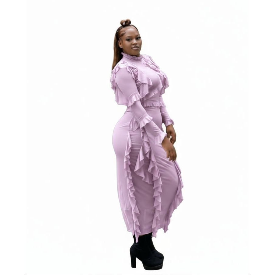 Chic Long Sleeve Ruffle Dress