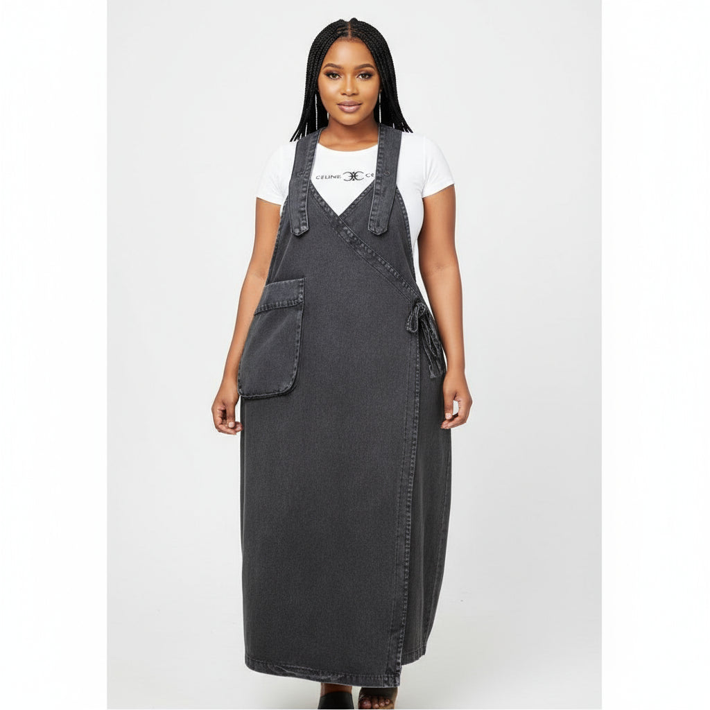 Plus Size Loose-Fit Denim Overalls Dress
