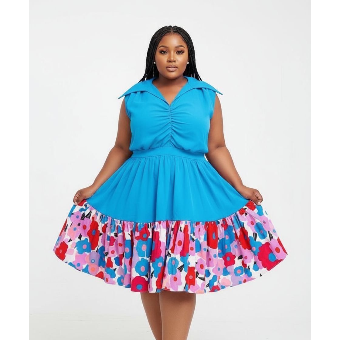 Elegant Plus Size Bottom Floral Midi Dress