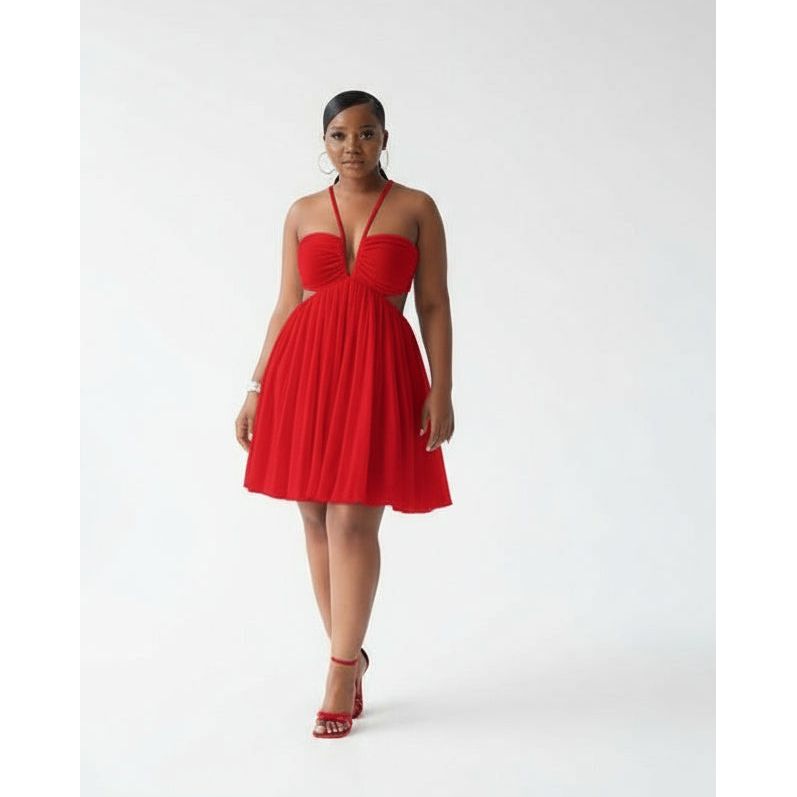 Strapless Tulle Prom Flowy Short Ruffle A-line Dress