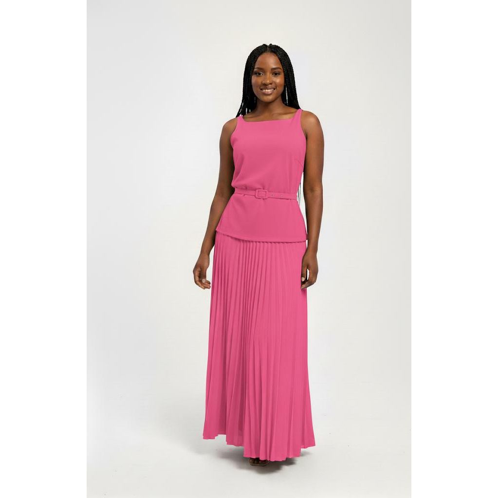 Sleeveless Top & Pleated Wide Skirt Set