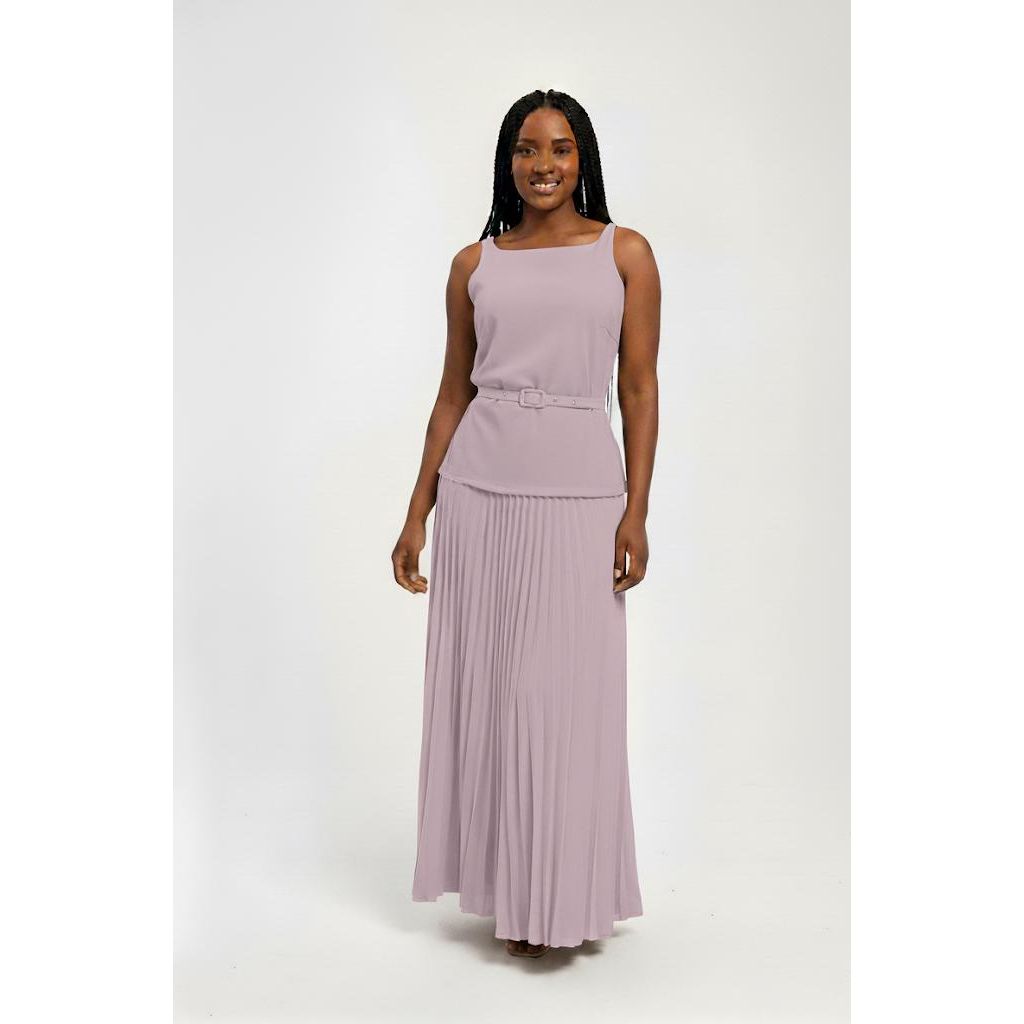 Sleeveless Top & Pleated Wide Skirt Set