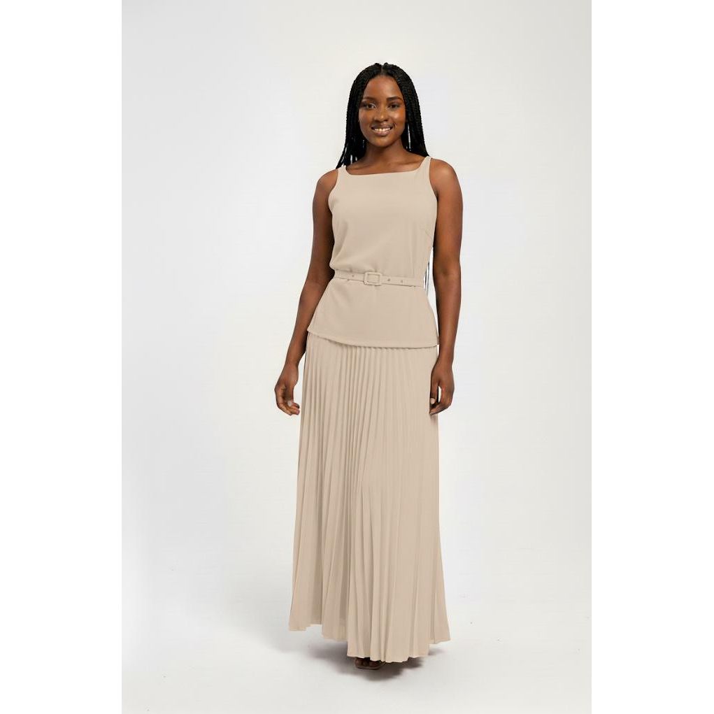 Sleeveless Top & Pleated Wide Skirt Set